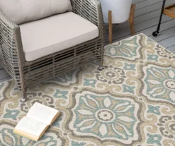 Waterside Light Gray & Turquoise Geometric Outdoor Area Rug, (5' 3" X 7.5') -Northlight Outlet Home Store 810600324 A0 4