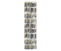 Quicksilver Blue, Brown & White Abstract Area Rug, (2' X 8')