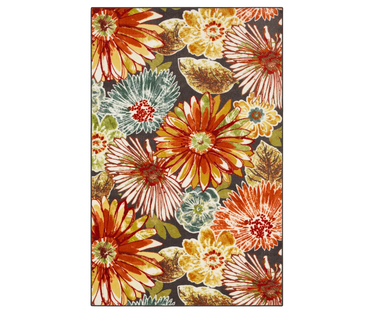 Charm Orange & Green Floral Area Rug, (7.5' X 10') 1 Charm Orange & Green Floral Area Rug, (7.5' X 10')