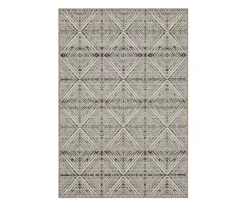 Poolside Diamond Light Gray & Turquoise Outdoor Area Rug, (2.5' X 6')