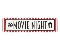 "Movie Night" Red & White Embossed Metal Wall Sign
