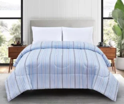 White & Blue Stripe King Comforter