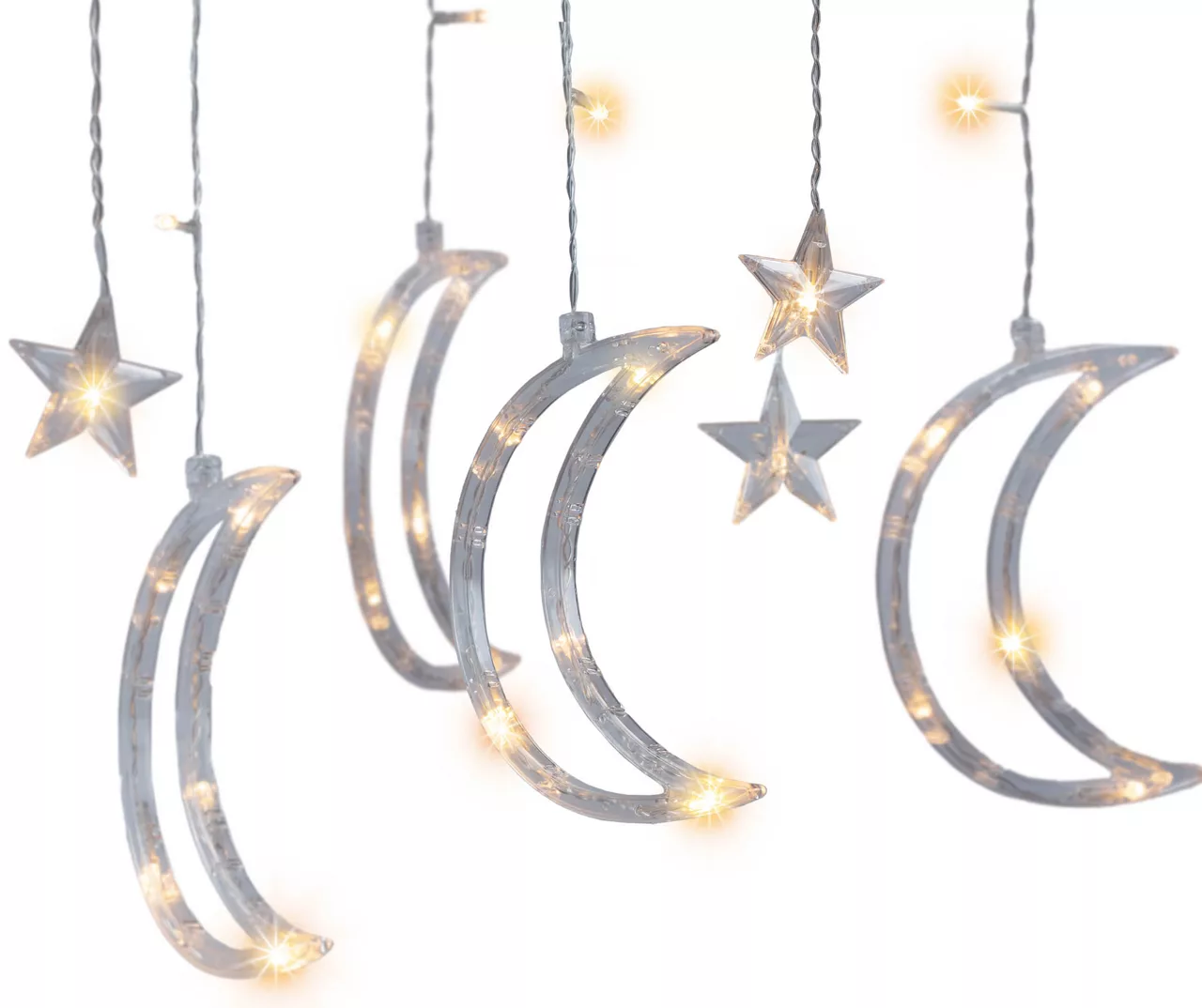 Warm White Large Moon & Stars 7-Strand LED Curtain Lights 1 Warm White Large Moon & Stars 7-Strand LED Curtain Lights