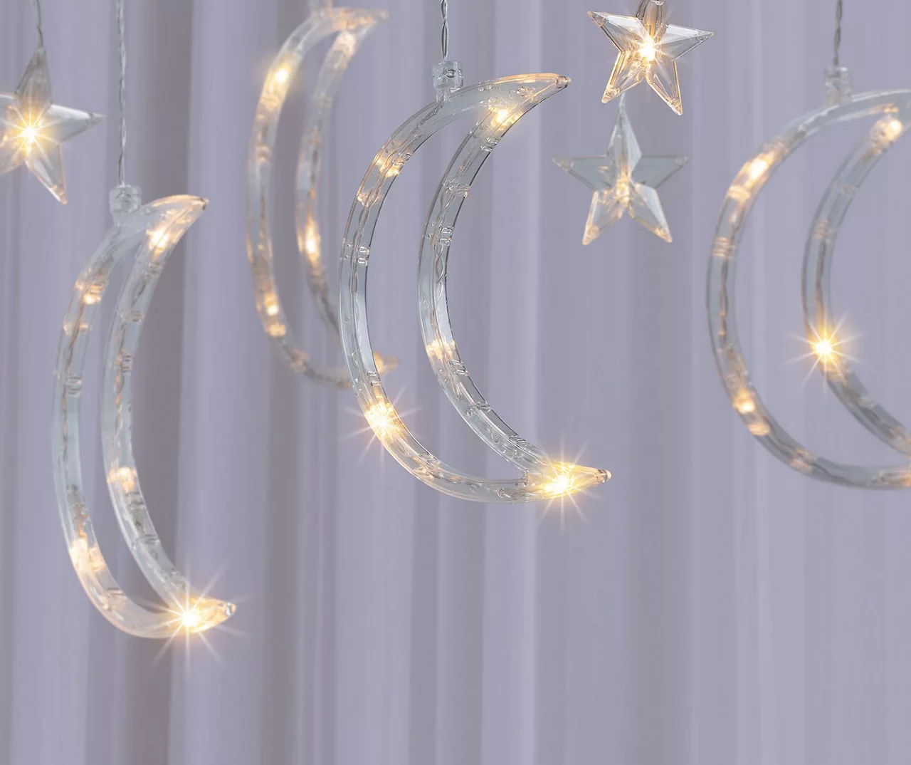 Warm White Large Moon & Stars 7-Strand LED Curtain Lights 2 Warm White Large Moon & Stars 7-Strand LED Curtain Lights - Image 2