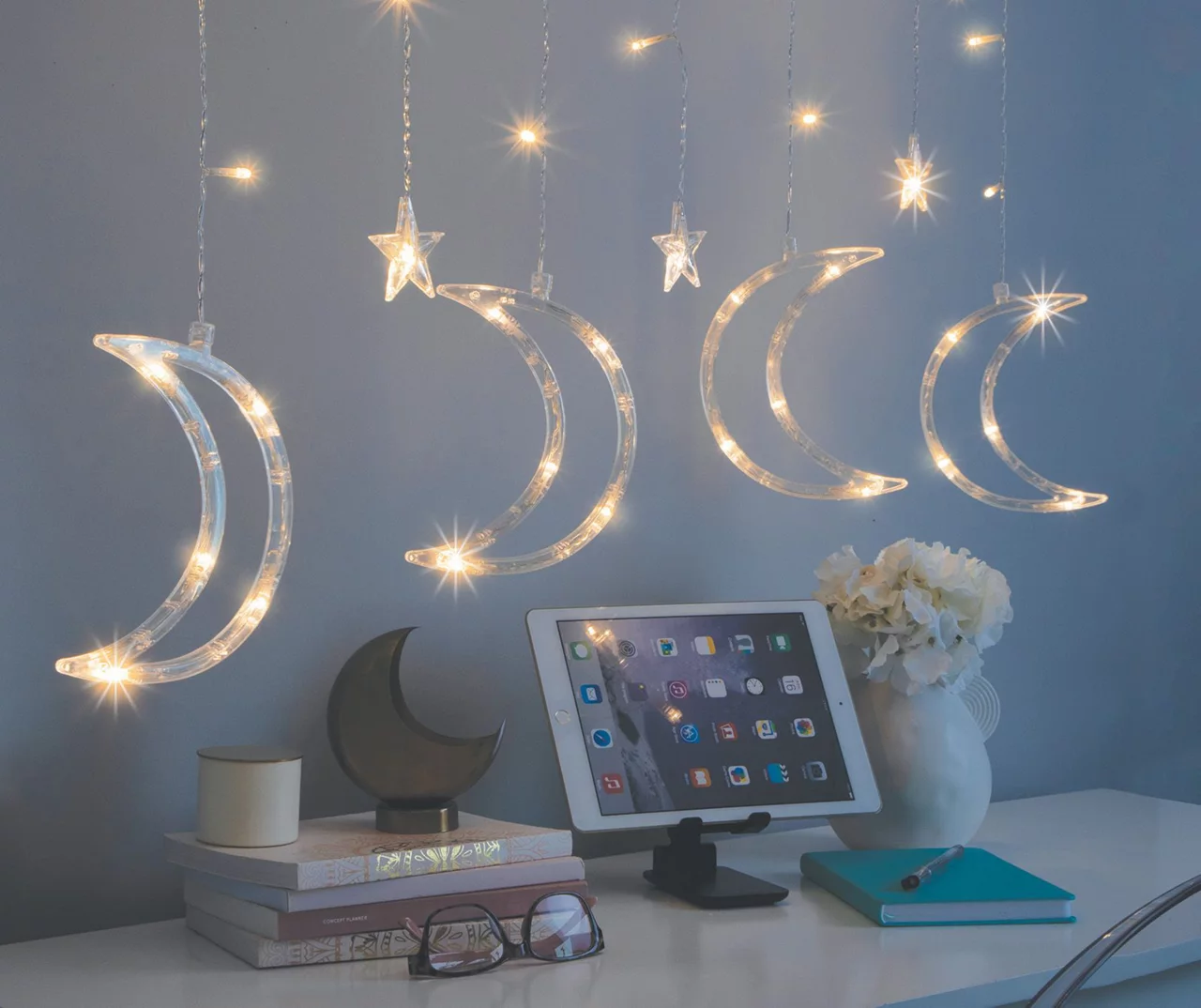 Warm White Large Moon & Stars 7-Strand LED Curtain Lights 3 Warm White Large Moon & Stars 7-Strand LED Curtain Lights - Image 3