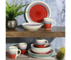 Red Multicolor Durastone 12-Piece Dinnerware Set -Northlight Outlet Home Store 810607787 3