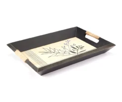 Black & Beige Botanical Decorative Tray
