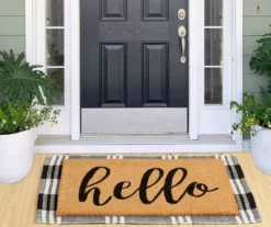 Vendetta "Hello" Black Plaid 2-Piece Layering Accent Rug & Mat Set -Northlight Outlet Home Store 810610151 B0 3