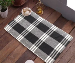 Vendetta "Hello" Black Plaid 2-Piece Layering Accent Rug & Mat Set -Northlight Outlet Home Store 810610151 B0 4