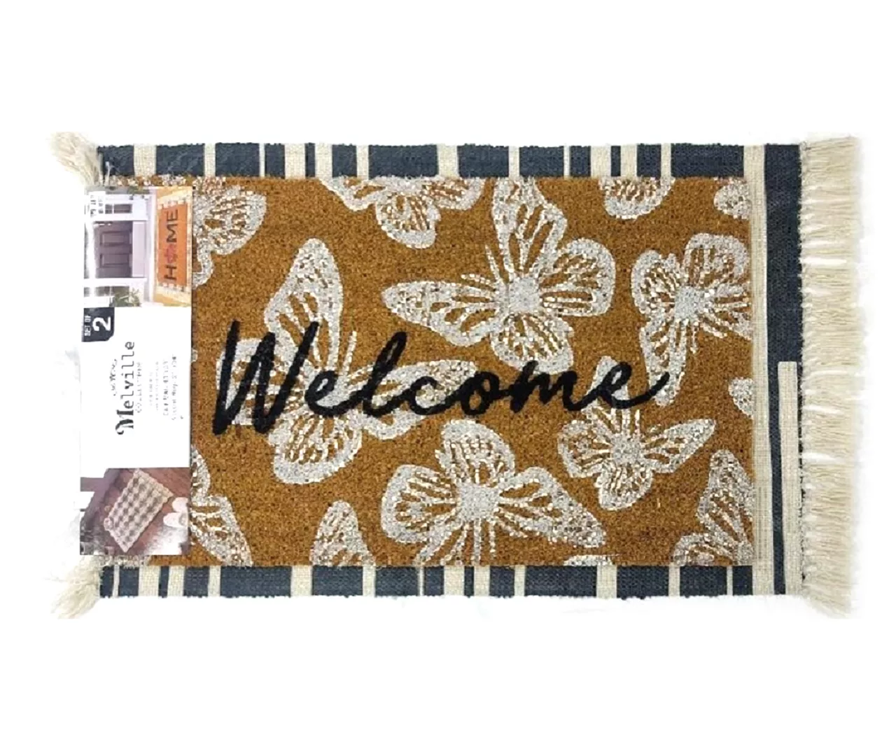 Melville Aspen White & Navy Stripe 2-Piece Layering Accent Rug & Mat Set 1 Melville Aspen White & Navy Stripe 2-Piece Layering Accent Rug & Mat Set