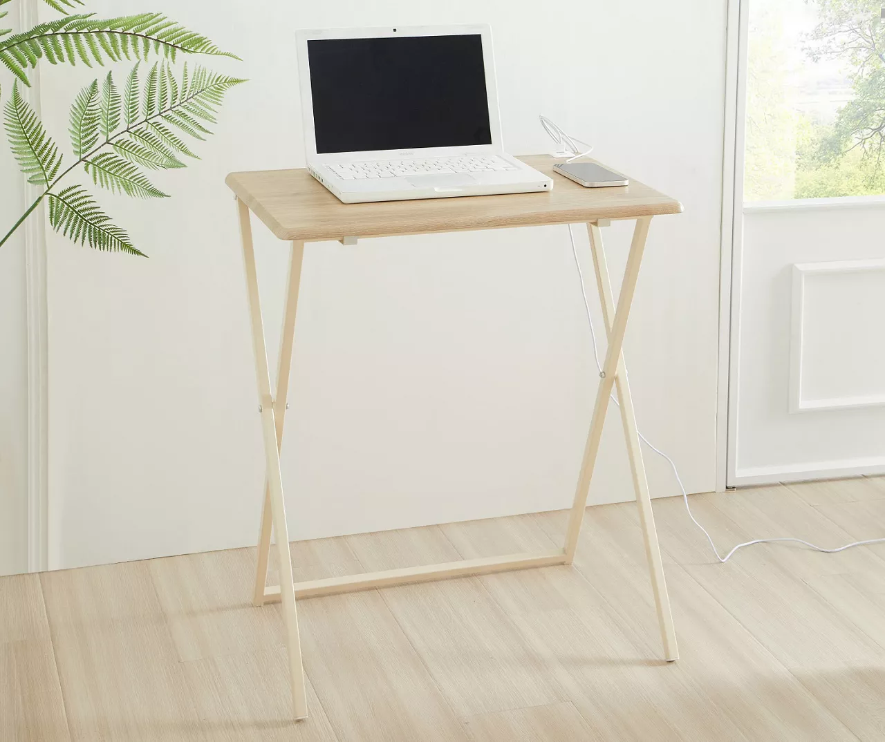 Wood Look Folding Table With USB Charging 3 Wood Look Folding Table With USB Charging - Image 3