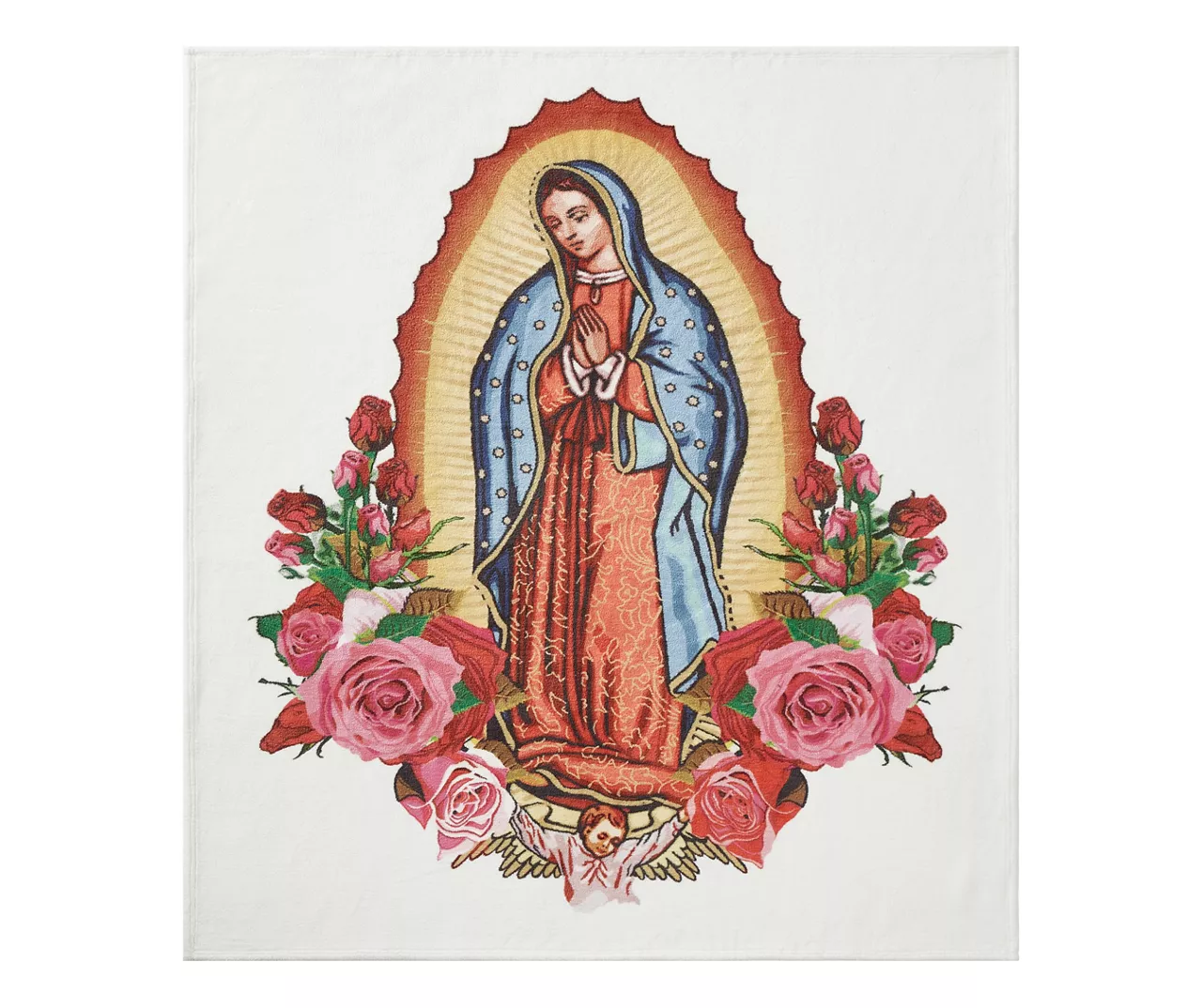 White & Red Our Lady Of Guadalupe Fleece Raschel Throw, (50" X 60") 1 White & Red Our Lady Of Guadalupe Fleece Raschel Throw, (50" X 60")