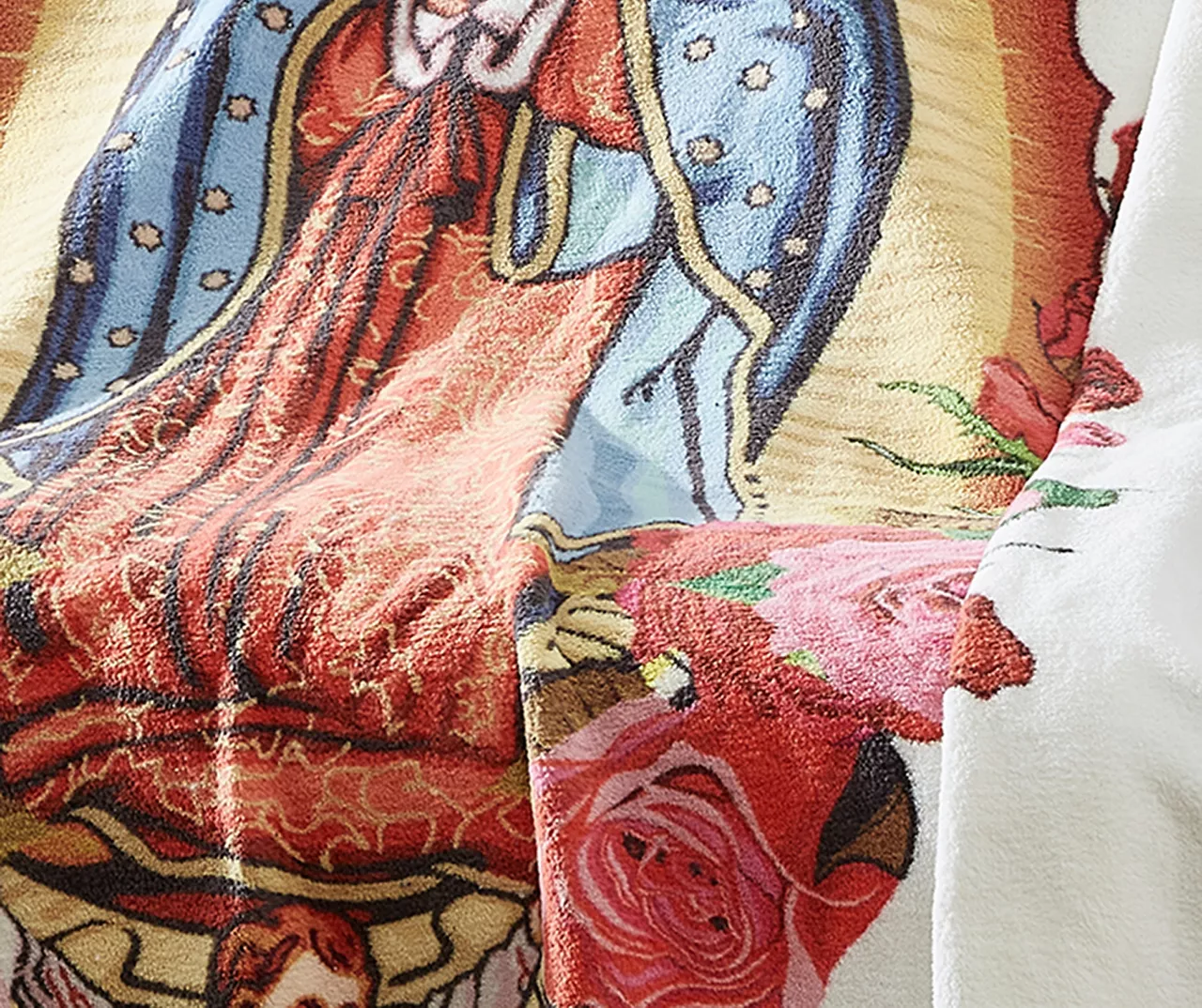 White & Red Our Lady Of Guadalupe Fleece Raschel Throw, (50" X 60") 2 White & Red Our Lady Of Guadalupe Fleece Raschel Throw, (50" X 60") - Image 2