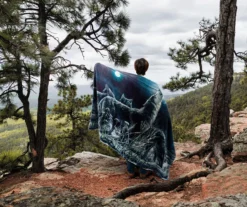 Blue & White Wolf Moon Howling Fleece Raschel Throw, (50" X 60") -Northlight Outlet Home Store 810616373 B0 4