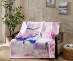 Purple Crescent Unicorn Fleece Raschel Throw, (50" X 60") -Northlight Outlet Home Store 810616378 B0 4