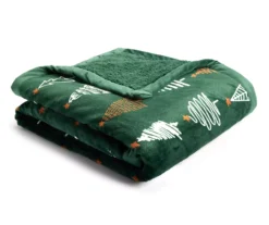 Green & White Trees Print Sherpa Throw, (50" X 60")