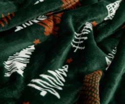 Green & White Trees Print Sherpa Throw, (50" X 60") -Northlight Outlet Home Store 810617279 A8 2