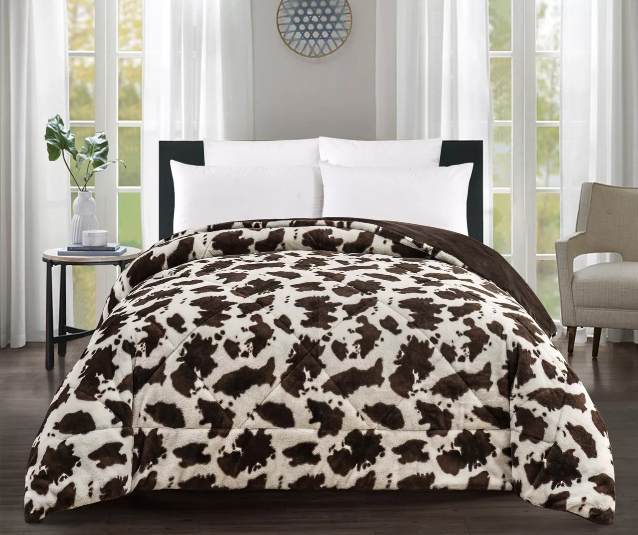 Cream & Brown Cow Print Faux Fur King Comforter 2 Cream & Brown Cow Print Faux Fur King Comforter - Image 2