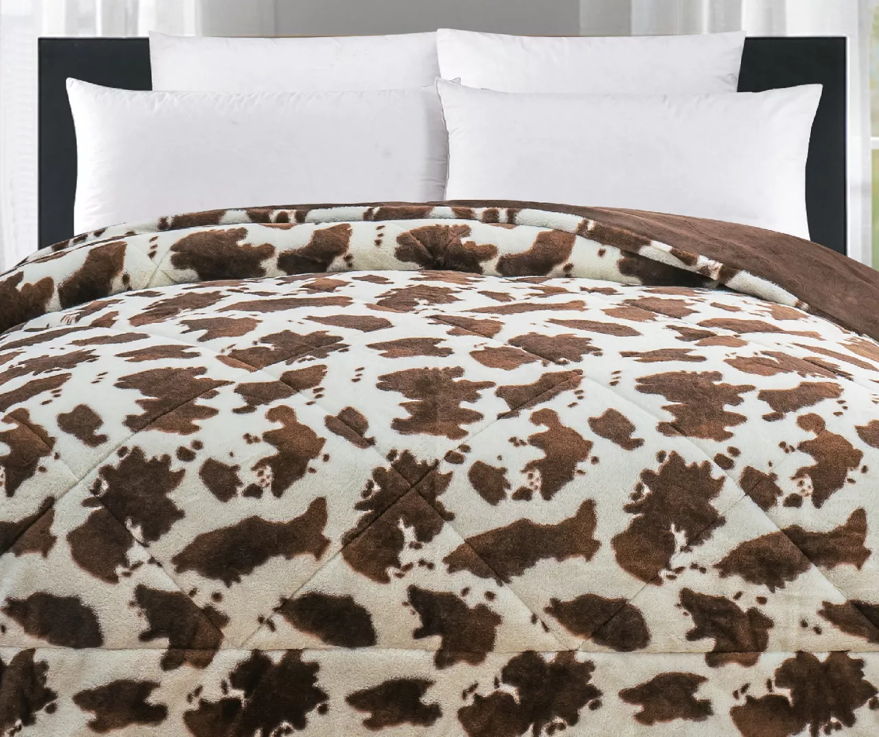 Cream & Brown Cow Print Faux Fur King Comforter 3 Cream & Brown Cow Print Faux Fur King Comforter - Image 3