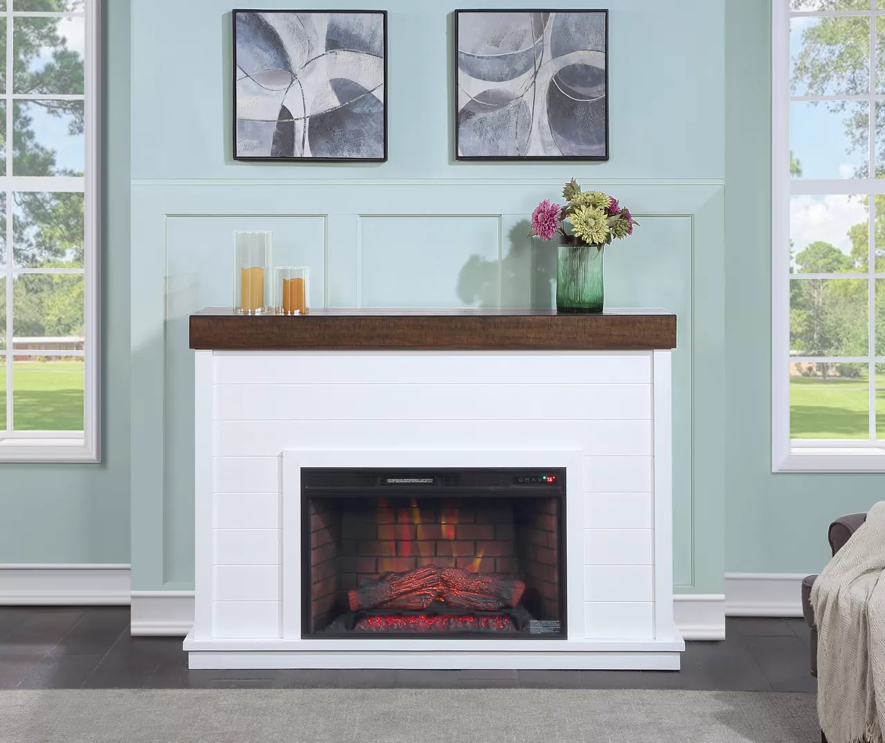 62" White Shiplap Grand Electric Fireplace 2 62" White Shiplap Grand Electric Fireplace - Image 2