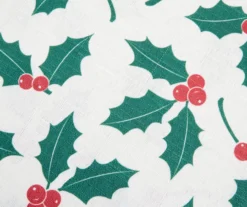 Santa's Workshop White & Green Holly Fabric Tablecloth -Northlight Outlet Home Store 810617780 810617779 810617778 810617777 A8 1