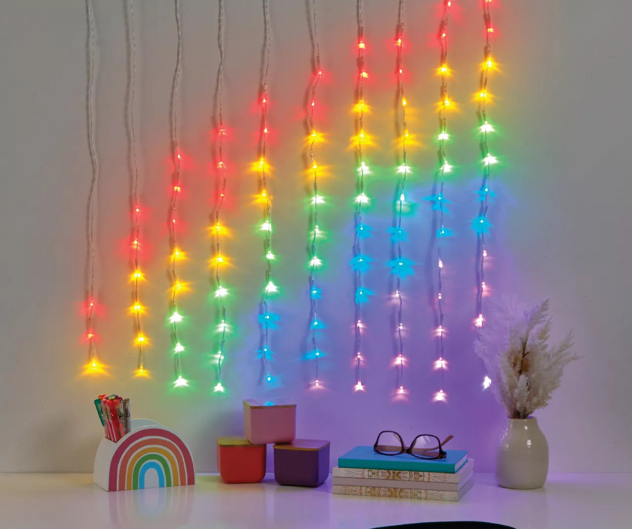 Glow-Up Rainbow LED Curtain Light Set, (2.8' X 2.13') 1 Glow-Up Rainbow LED Curtain Light Set, (2.8' X 2.13')
