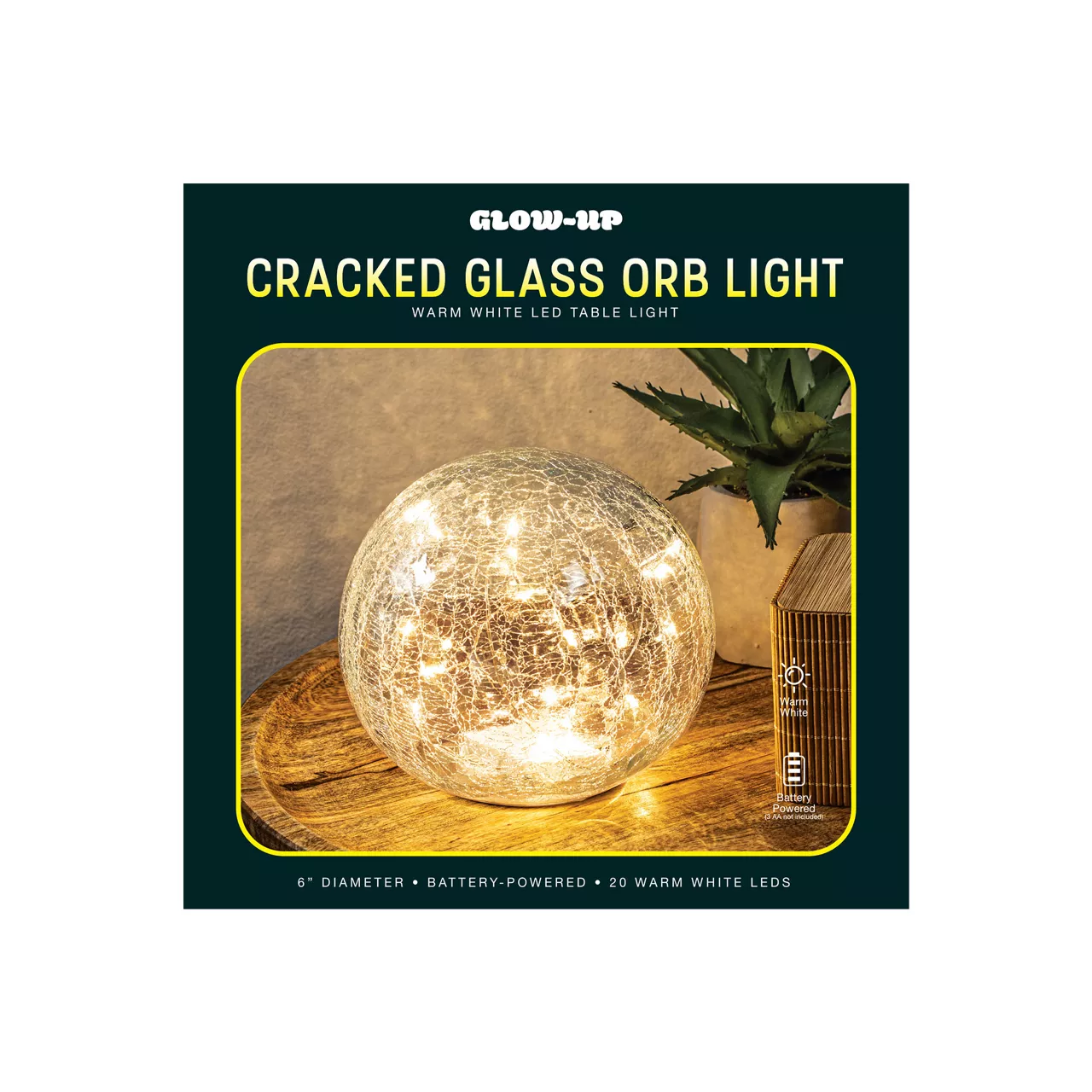 Glow-Up Warm White Cracked Glass Orb LED Light 4 Glow-Up Warm White Cracked Glass Orb LED Light - Image 4