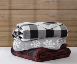 Gray & White Snowflake Plush Full/Queen 3-Piece Quilt Set -Northlight Outlet Home Store 810625031 F0 3