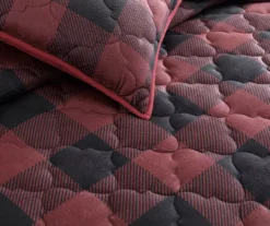 Black & Red Buffalo Check Plush Full/Queen 3-Piece Quilt Set -Northlight Outlet Home Store 810625032 A8 2