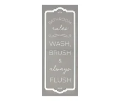 "Bathroom Rules" Gray Art Canvas, (8" X 20")