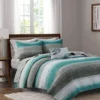 Seth Aqua & Gray Paint Stroke Queen 8-Piece Quilted Coverlet Set